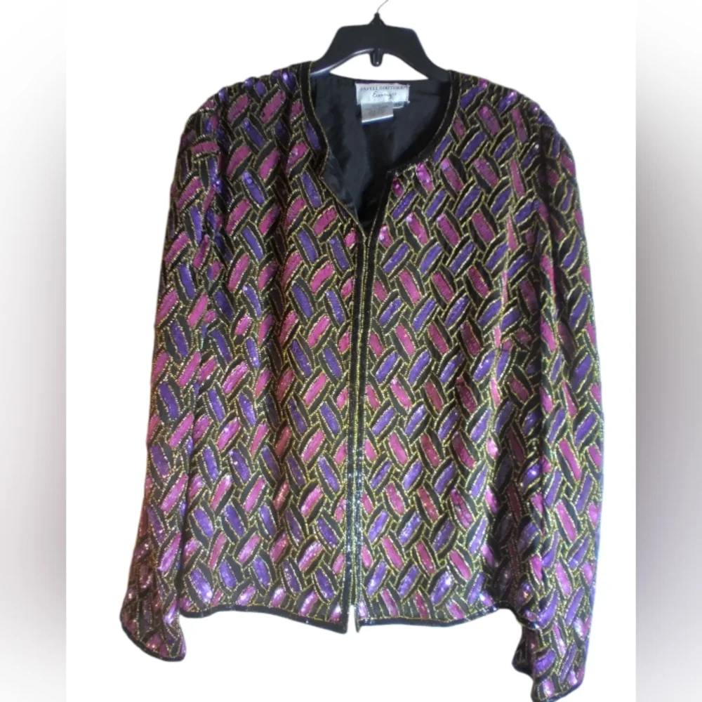 Papell Boutique Evening Jeweled Womens Silk Cardigan Jacket Size 16W Elegant - Picture 2 of 8